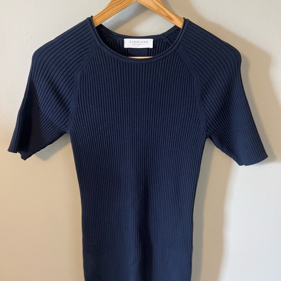 Everlane Navy The Sport Rib Knit Ribbed Bodycon Sweater Dress Medium - Picture 4 of 8